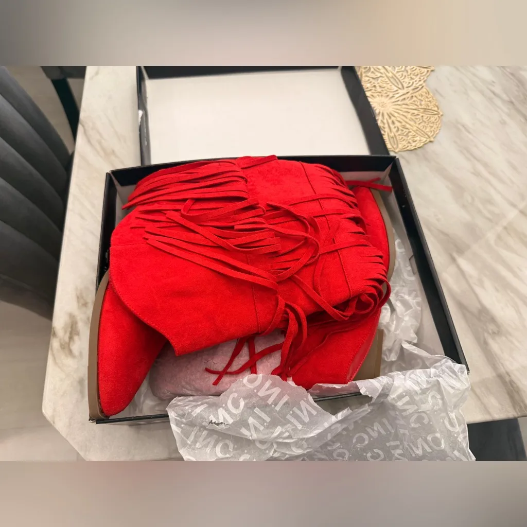 Inc International Concepts Red Fringe Suede Women's Boots Size 8.5 NWT - Image 4