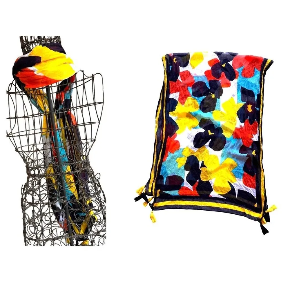 Vintage Flower Power Scarf Long Tassels 74 in L x 31 in W Rectangle Tabl… White - Image 5