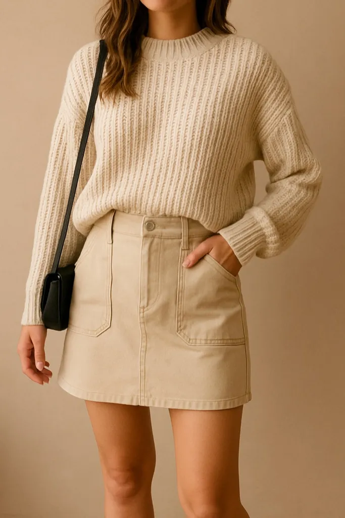 Melrose and Market Beige Mini Skirt Size 10 NWT Cotton Blend Utility Style - Image 1