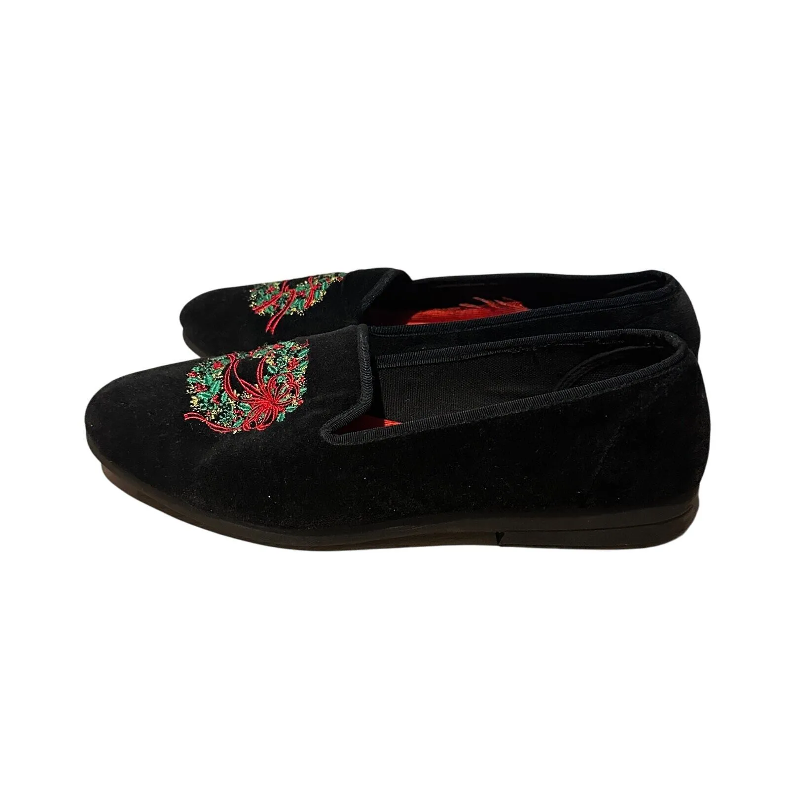 Allyson Whitmore Embroidered Holiday Christmas Wreath Size‎ 8 Velvet Flat Shoes Black - Image 4