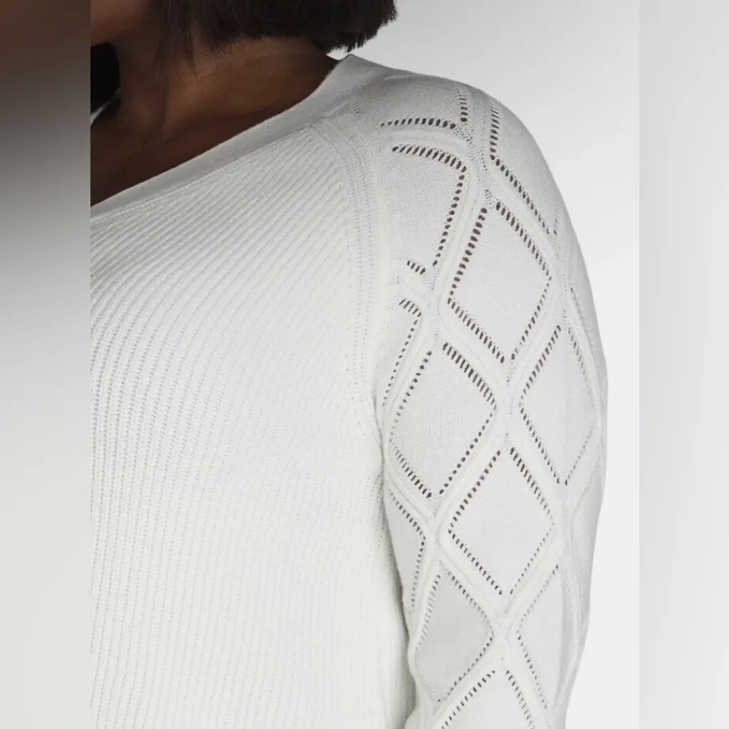 TERRA & SKY Womens Plus V-Neck Ivory  Pointelle Knit Sweater Size 0X 14W New - Image 3