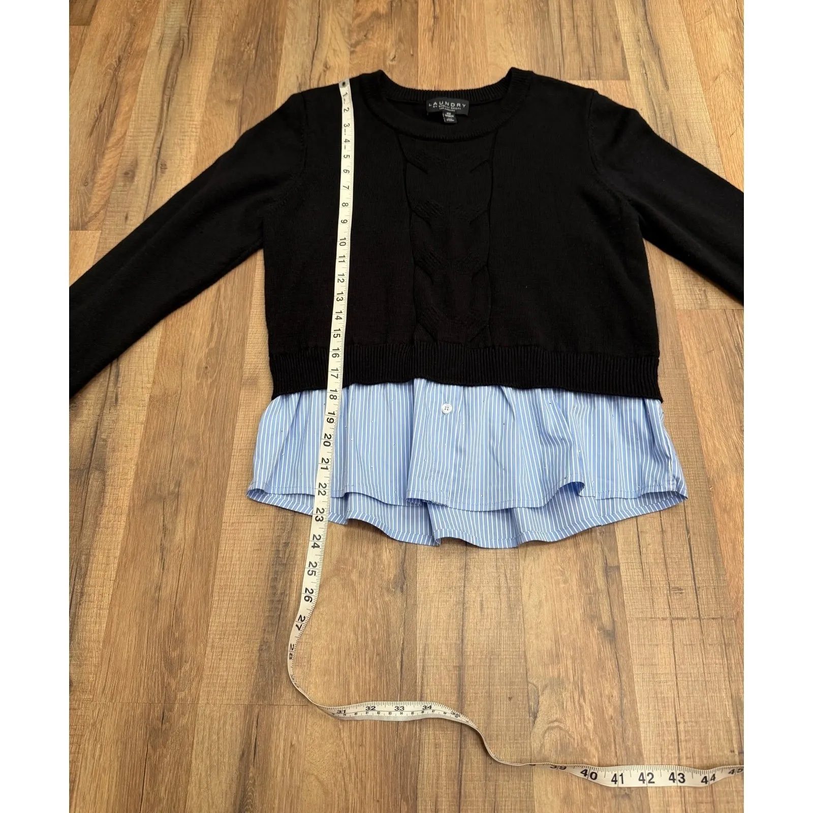 Laundry‎ by Shelli Segal Layered Two-Fer Sweater Top XS Black/Blue Stripes - Image 6