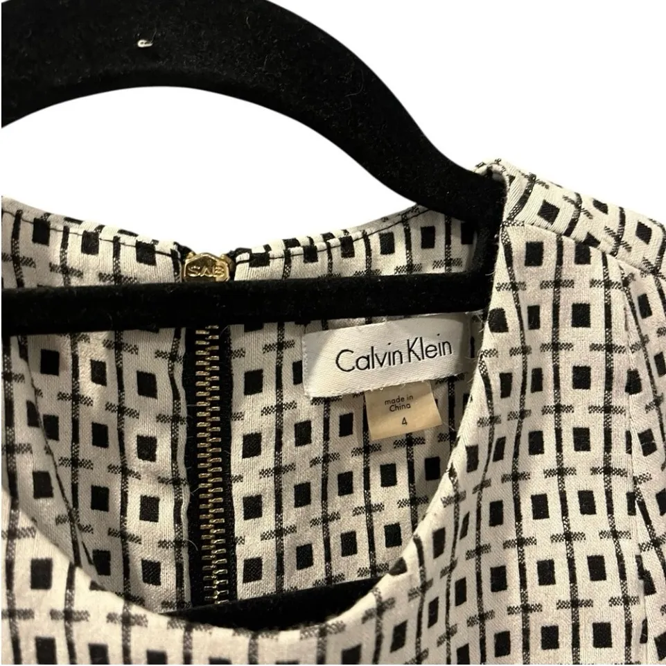 Calvin Klein Black and Cream Mini Dress Size 4 Business Casual - Image 2