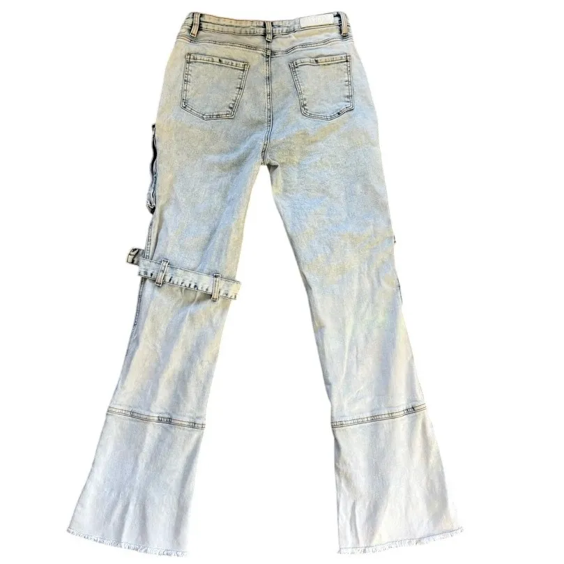 Akira Cargo Denim Flare Jeans Size 11 29 Acid Wash Baddie Streetwear‎ - Image 9