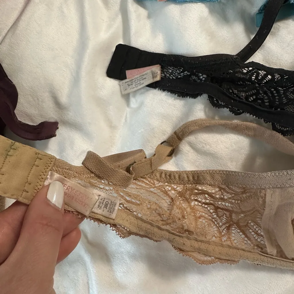 Victoria's Secret Lace Bra Trio - Black, Tan, and Blue - Image 3