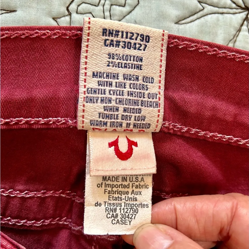 TRUE RELIGION CASEY Low-rise Super Skinny Maroon/Burgundy Jeans. Sz 25 - Image 7