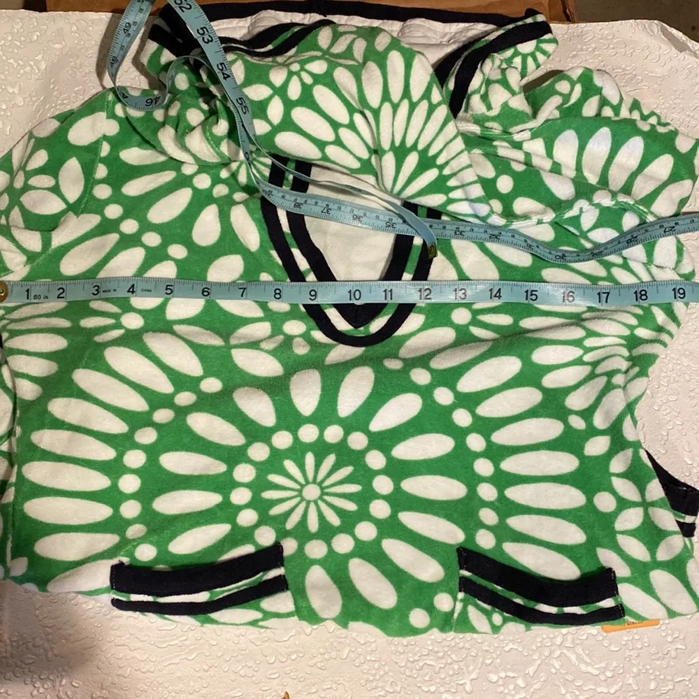 Tory Burch Terry Hoodie Wanda Tunic Green Lace Pattern Navy S 100% cotton - Image 9