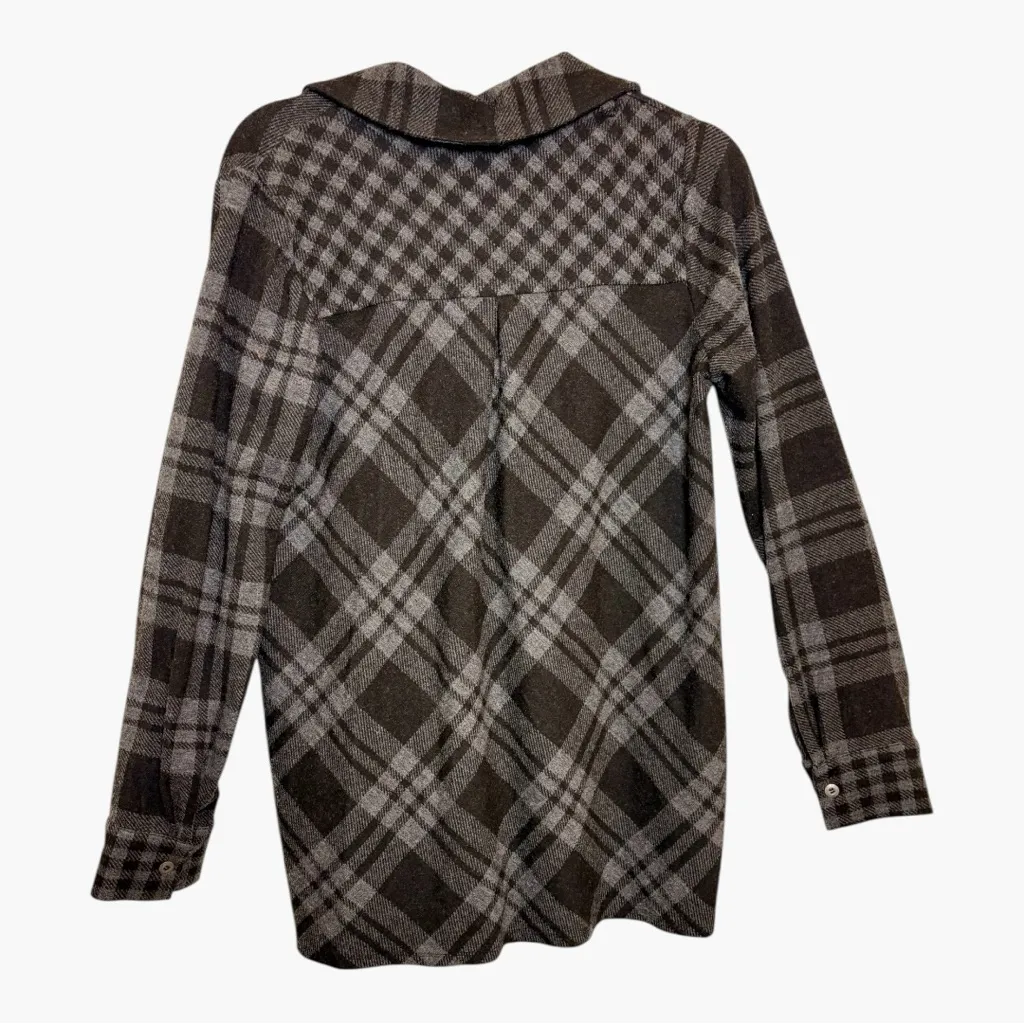 Soft Surroundings Black Gray Plaid Button Front Tunic Shirt Classic Casual Small - Image 3
