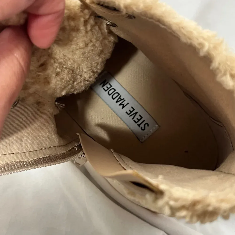 Steve Madden Faux Shearling PlShaft Platform High-Top Sneakers in Natural Size 9 - Image 8