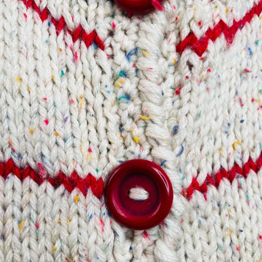 Knit Button Up Sweater, Cream, Red, X - Image 6
