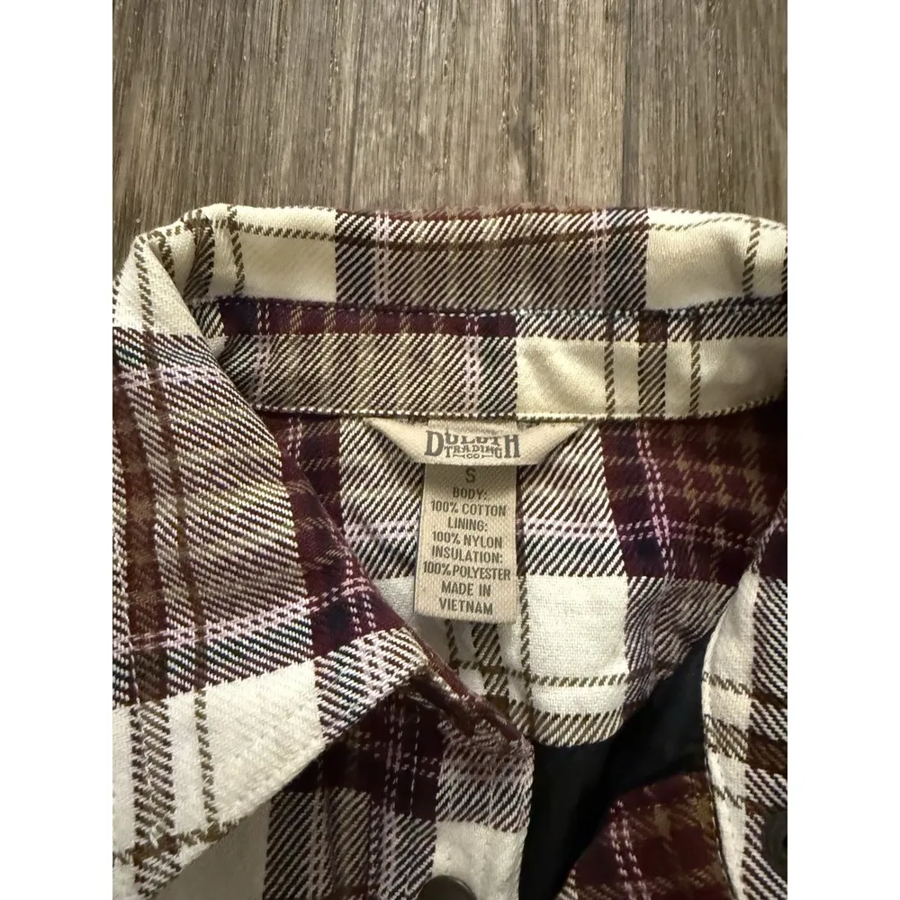 Duluth Trading Shacket Womens S Plaid Flapjack Flannel Shirt Jacket Thermal Line Red - Image 2