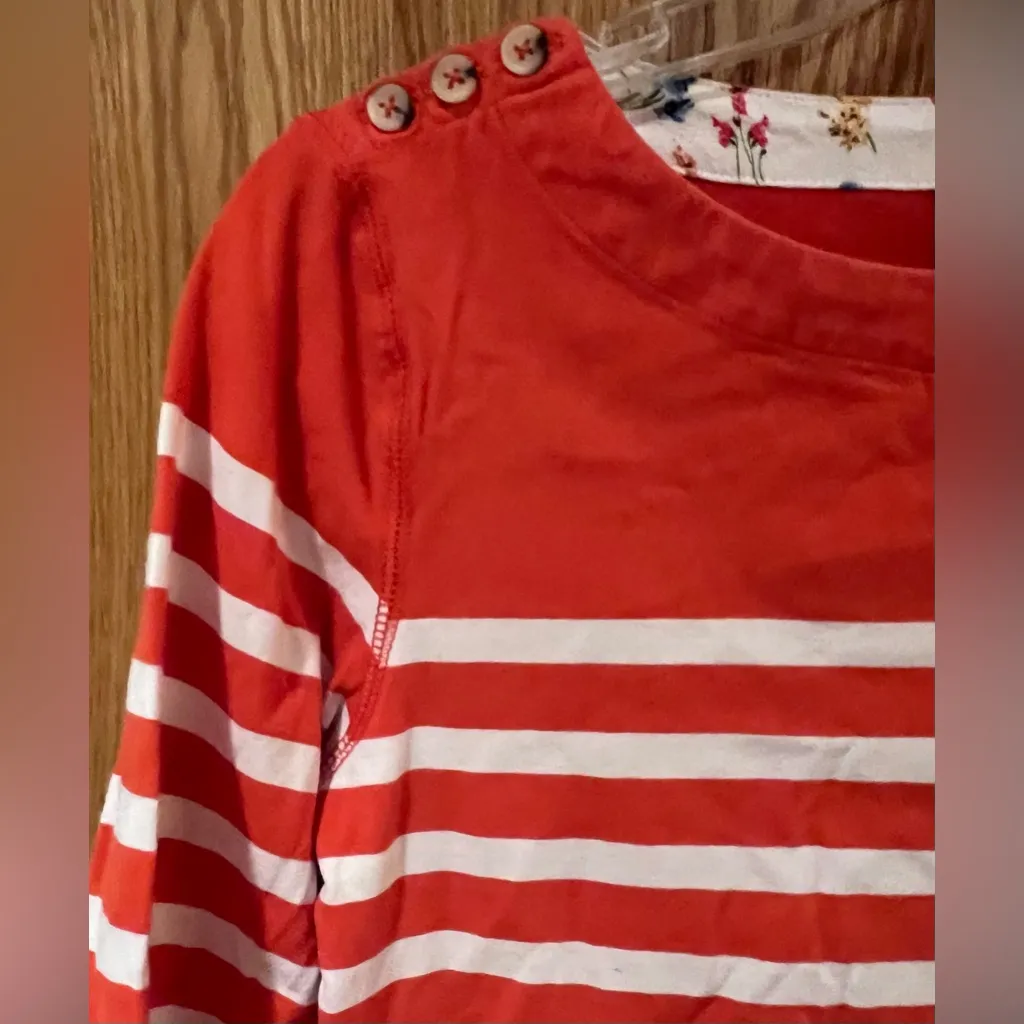 Maeve by Anthropologie Bonnie Striped Boatneck Button Detail Tee‎ Shirt Sz Small - Image 8