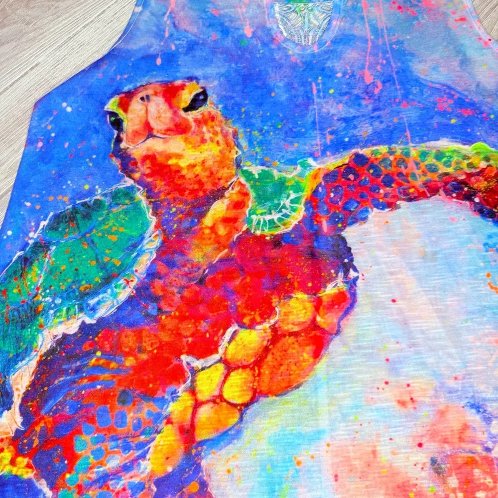 Leoma Lovegrove Womens Sea Turtle Art Work lace Tank Dress petite LG beach dress Green Size undefined - Image 2