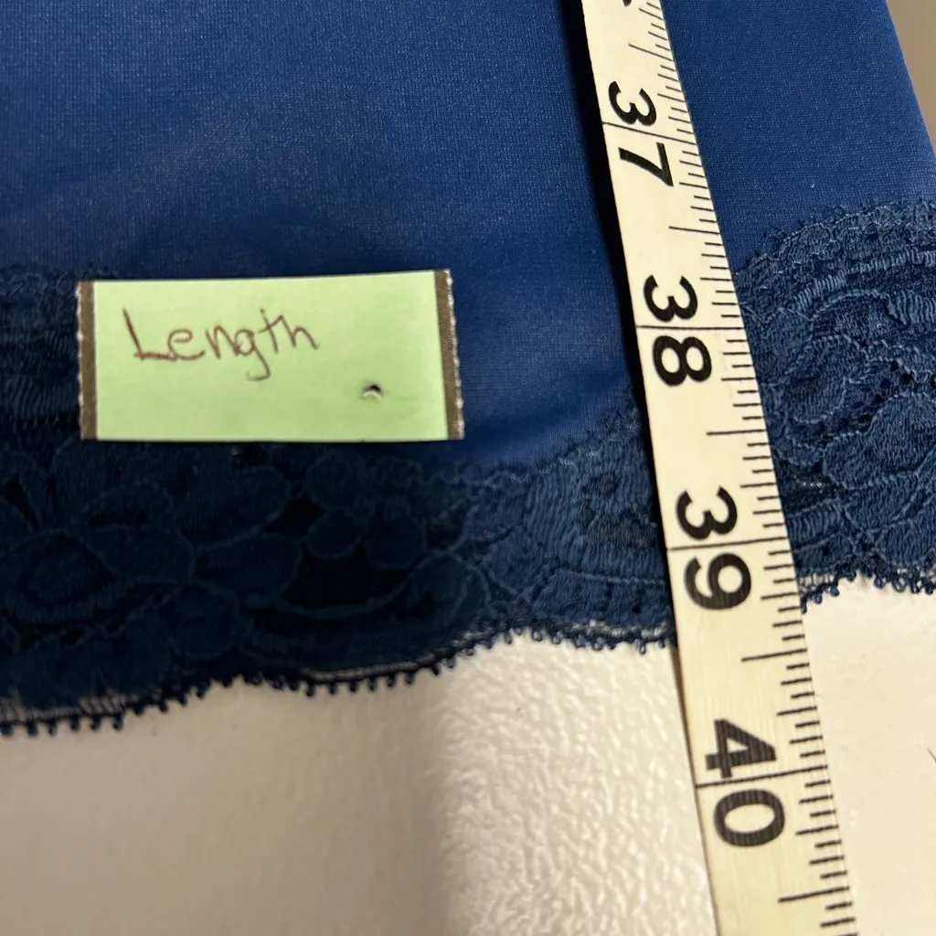 Vintage Navy Blue Lace Trim Slip Size M - Image 7