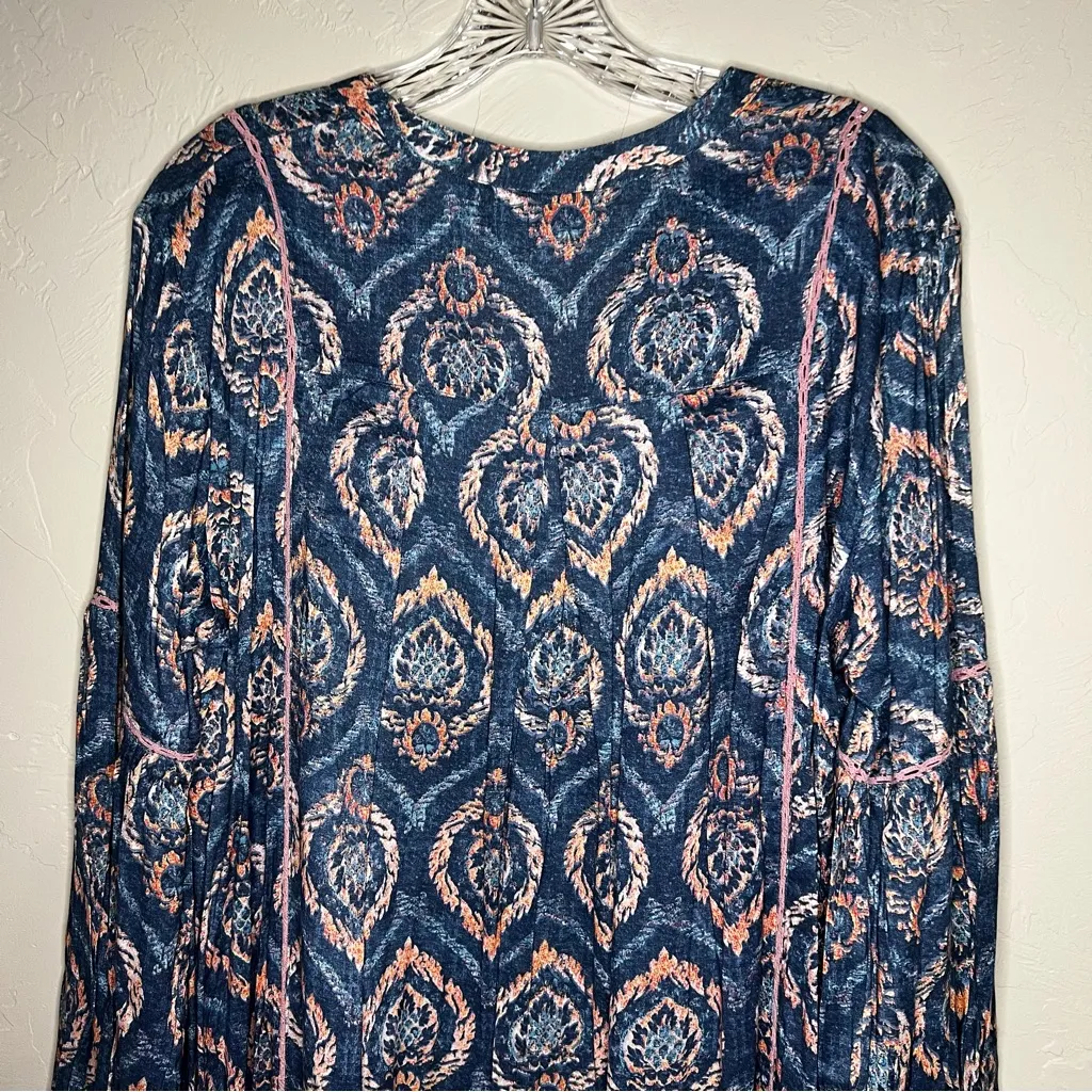 NWT World Market Blue and Pink Abstract Boho Bishop Sleeve Midi V - Image 12