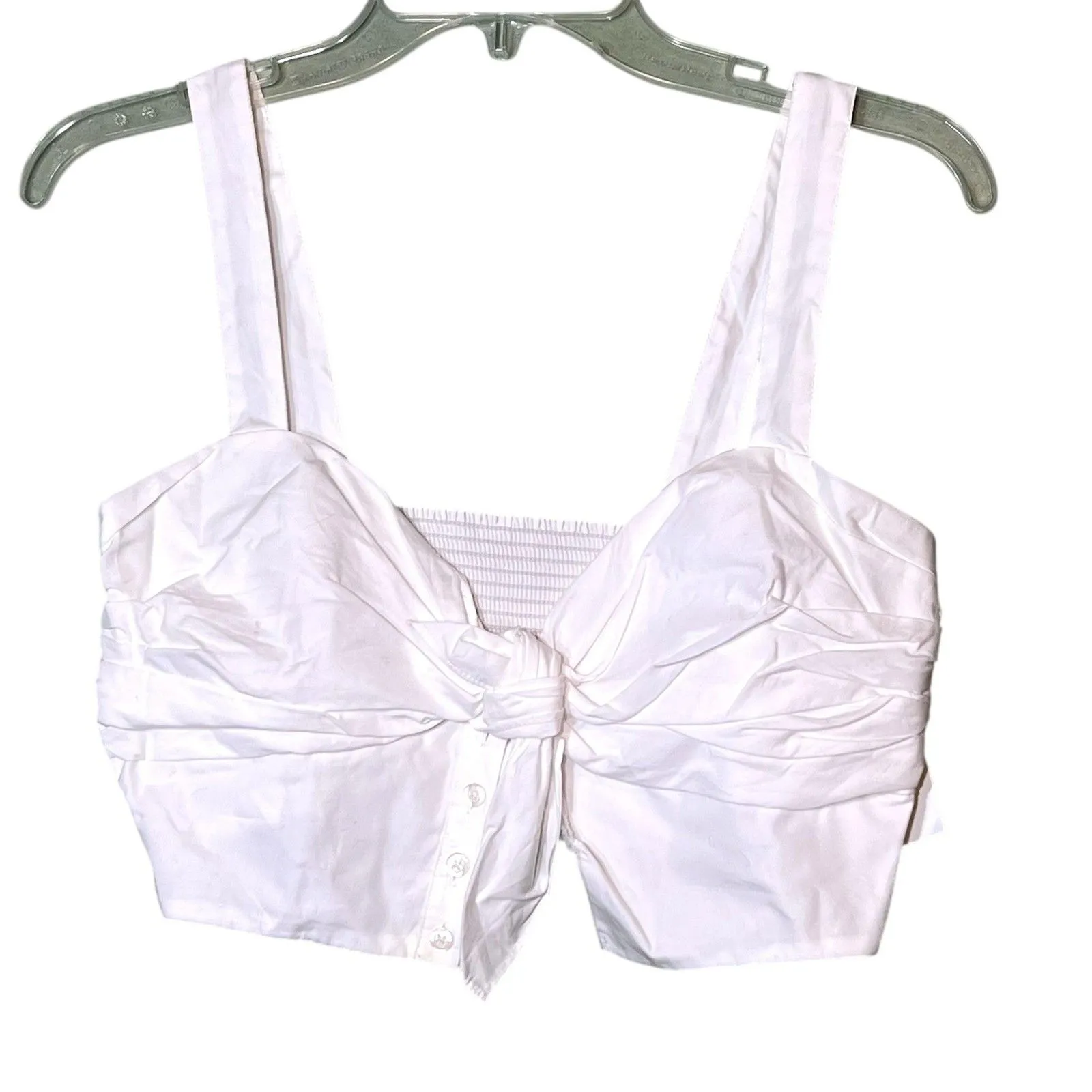 A.L.C. Tank Top Womens 2 White Cropped Sweetheart Tie Front Bow Button Strappy - Image 10