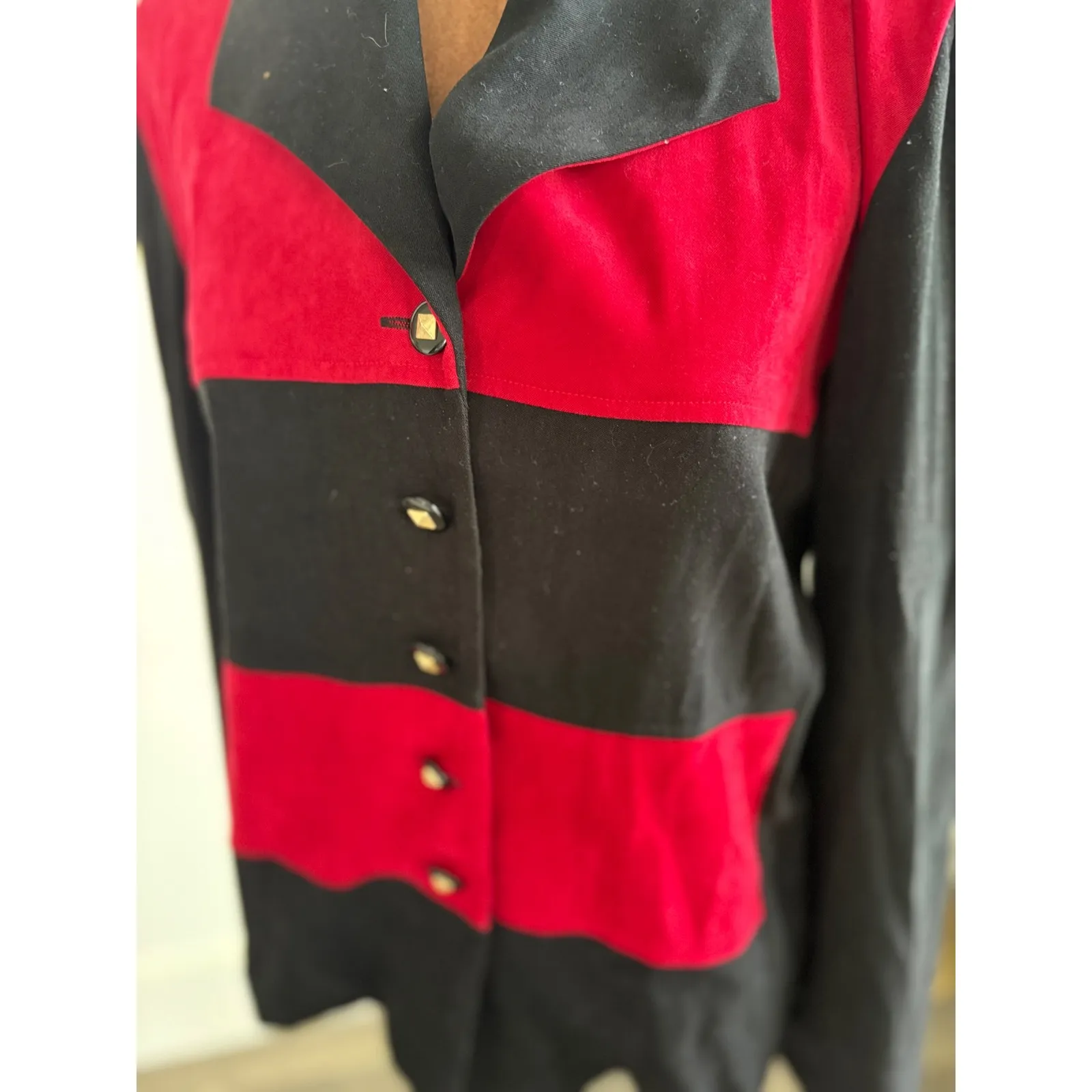 Kari's Place Vintage Blazer Red Black Color Block‎ 90s Retro Button Up Jacket 8 - Image 2