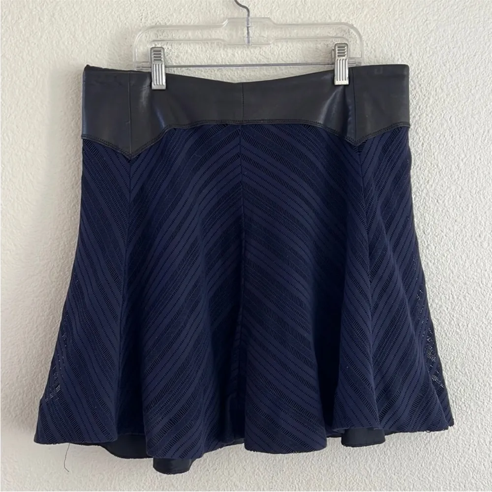 Rag & Bone Basha Black Leather Blue Jersey Fit & Flare Mini Skirt Silk Size 6 - Image 4