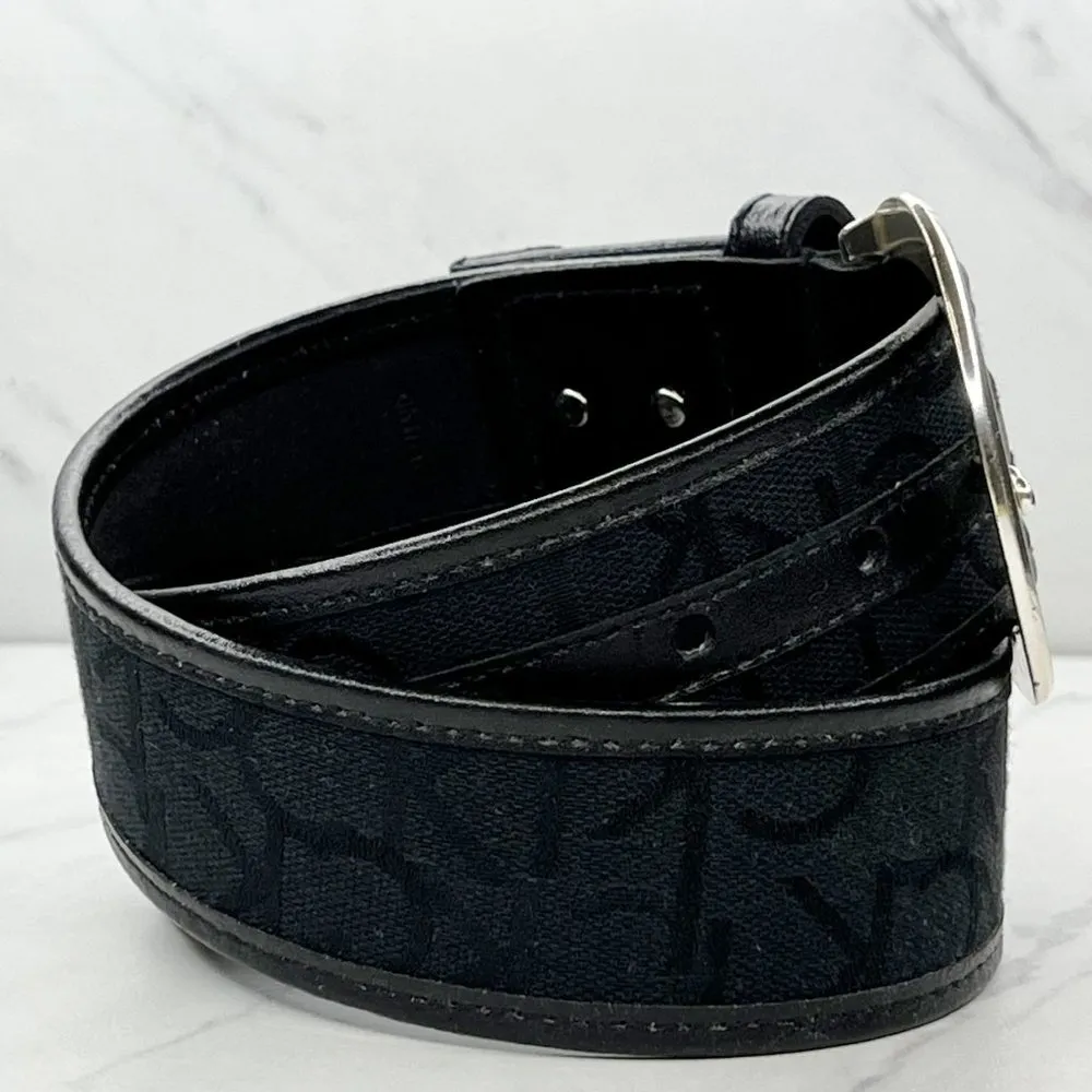 Calvin Klein  Wide Black CK Logo Genuine Leather Trim Belt Size XS 26 - Image 2