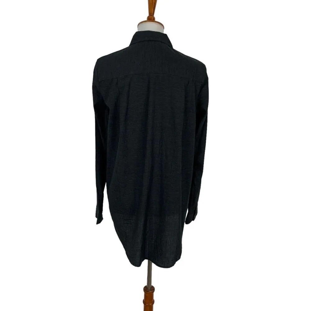 Lila P Medium Gray Button Down‎ Shirt Long Sleeve Minimalist Capsule Wardrobe - Image 3
