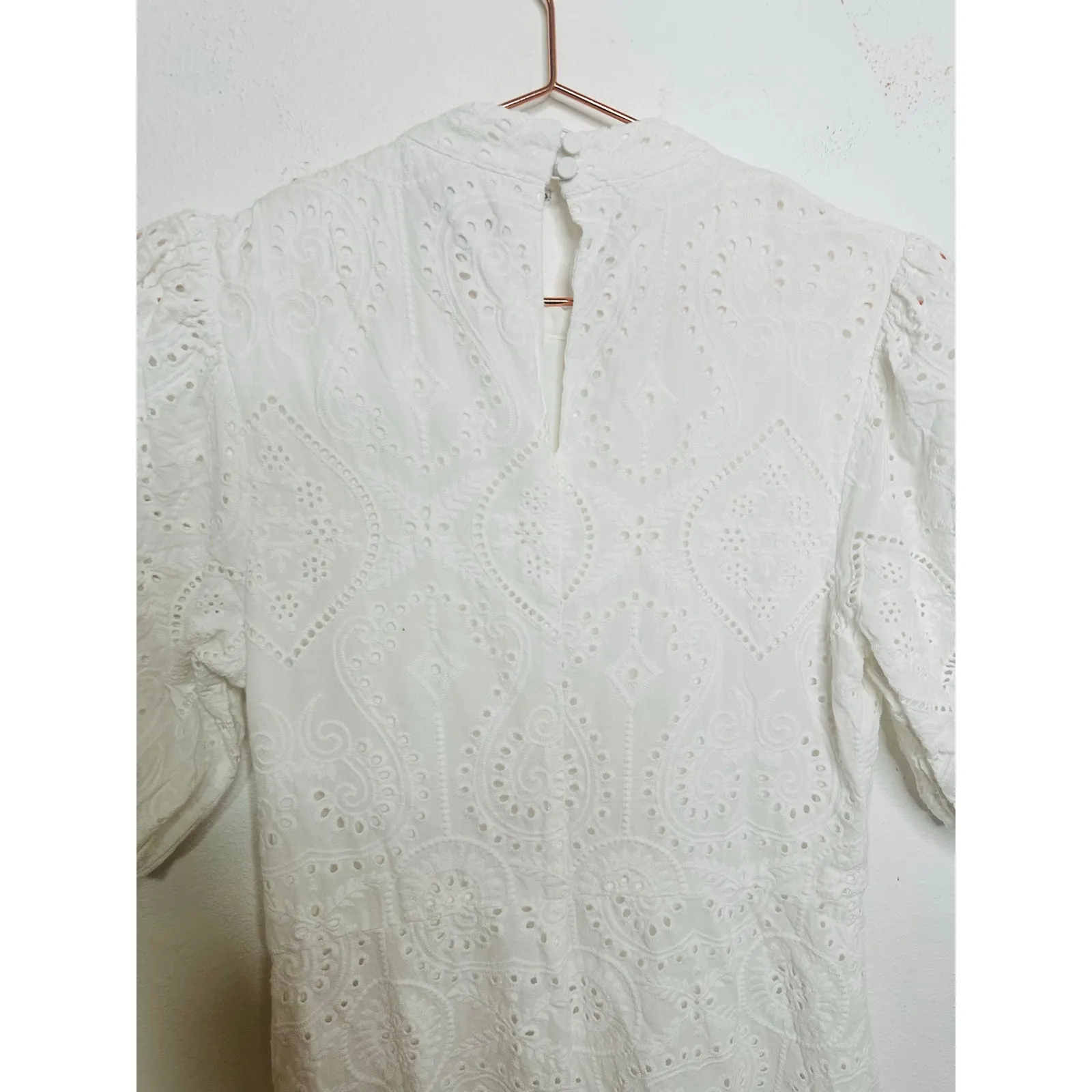 ALLSAINTS White Eyelet 100% Cotton Mock Neck Camila Broderie A - Image 8