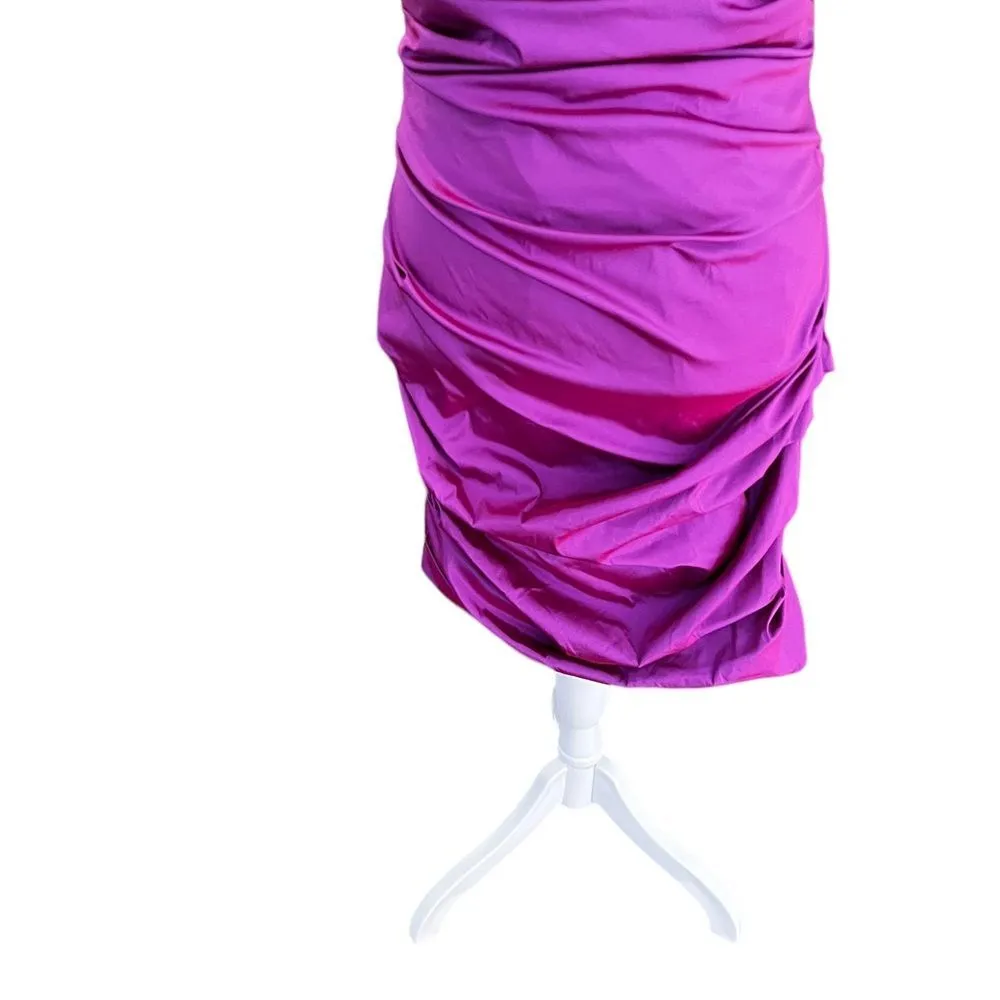 Theia Iridescent Purple One Shoulder Ruched Cocktail Dress – Size 8 - Image 4