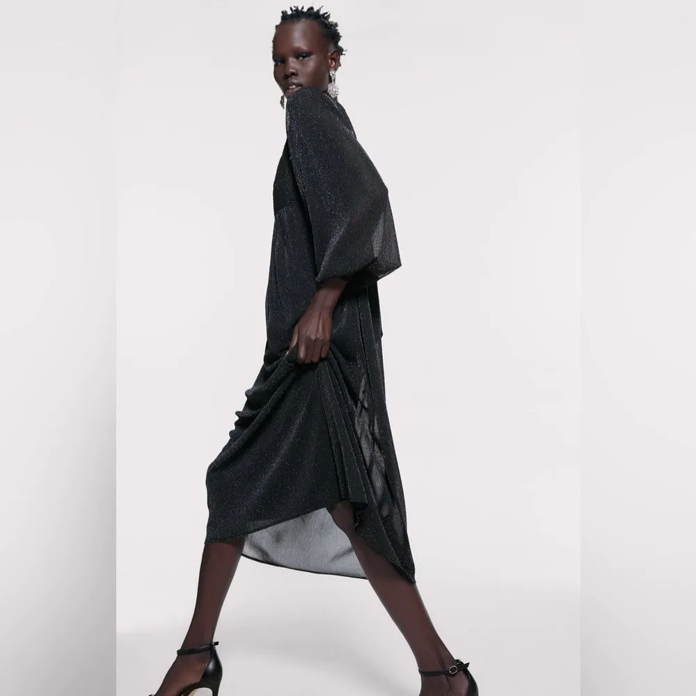 ZARA Black Dress With Metallic Thread - S - Image 5
