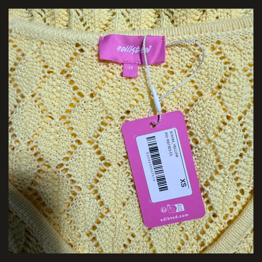 Edikted Brie Yellow Crochet Cut-Out Mini Dress XS NWT Festival Beach Cover Up - Image 10