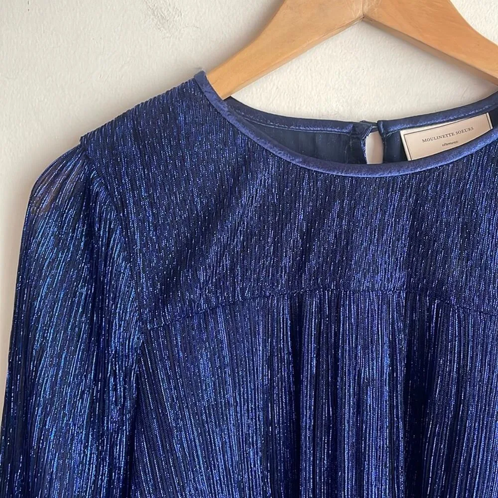 Anthropologie Moulinette Soeurs Ruffled Metallic Top Navy - Image 4