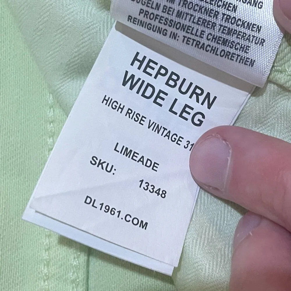 DL1961 Size 28 Hepburn Wide Leg High Rise Vintage Jean Limeade Green Neon 80s - Image 11