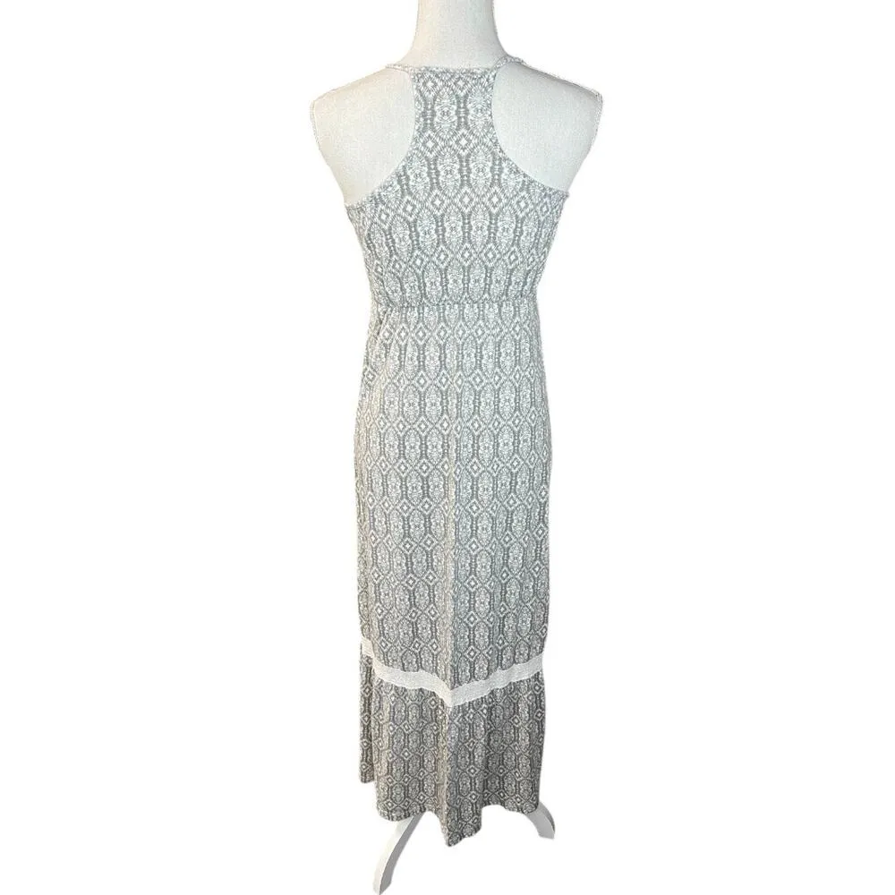 Mossimo gray geometric crochet hem maxi dress casual summer neutral boho - Image 4