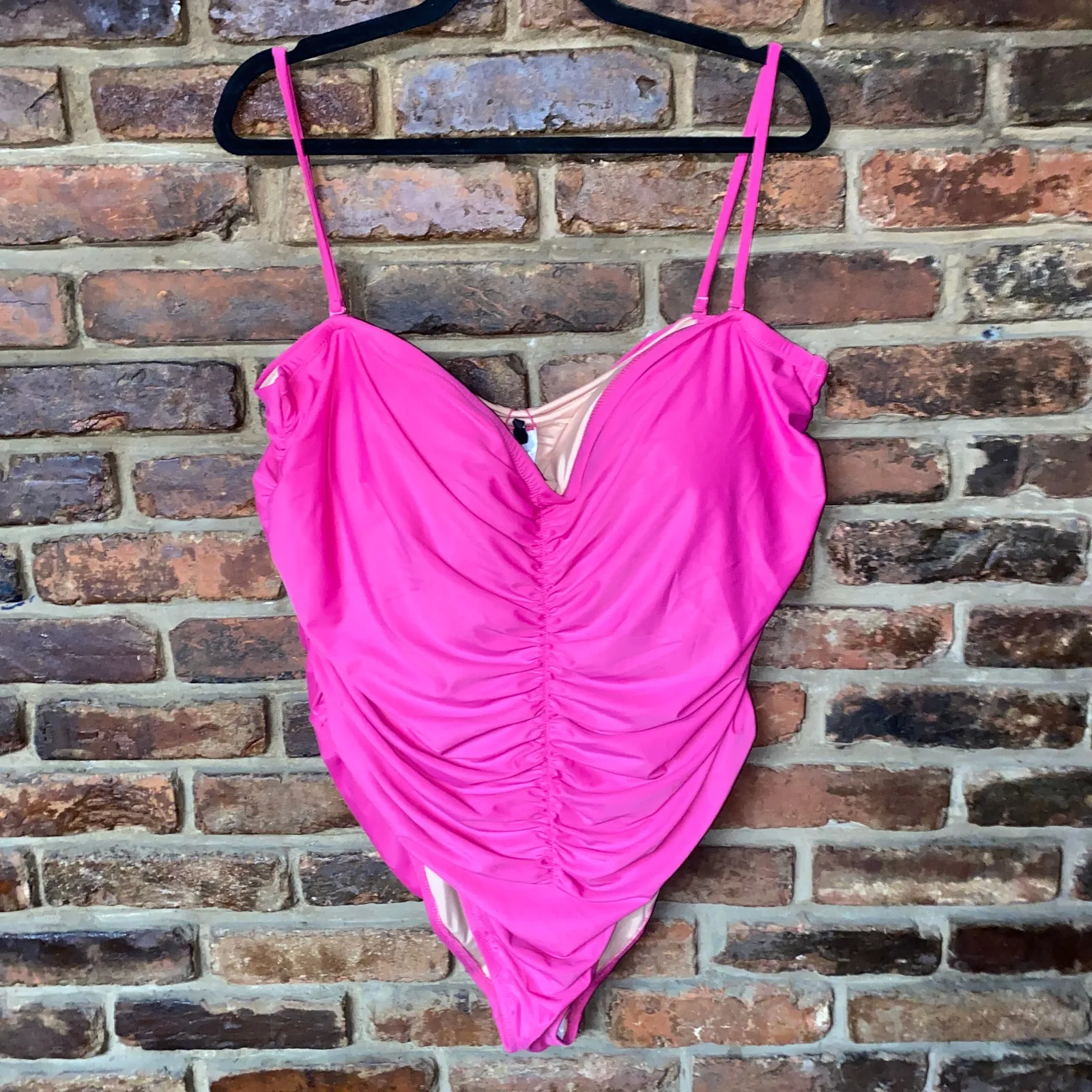 New J. Crew Fuchsia Ruched Sweetheart One-Piece Swim Bathing Suit Womens Size 24 - Image 2
