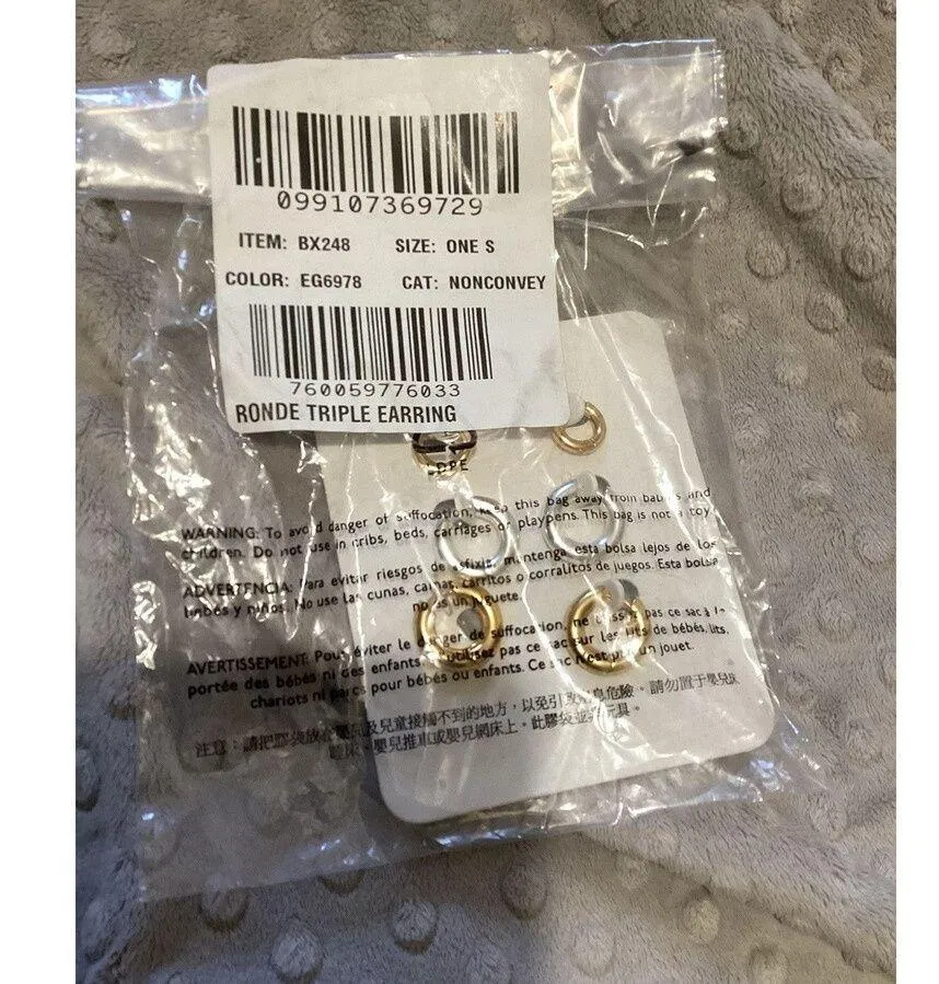 J. Crew Metallic Huggie Hoop Earrings Set Of Three Gold Silver - Image 3
