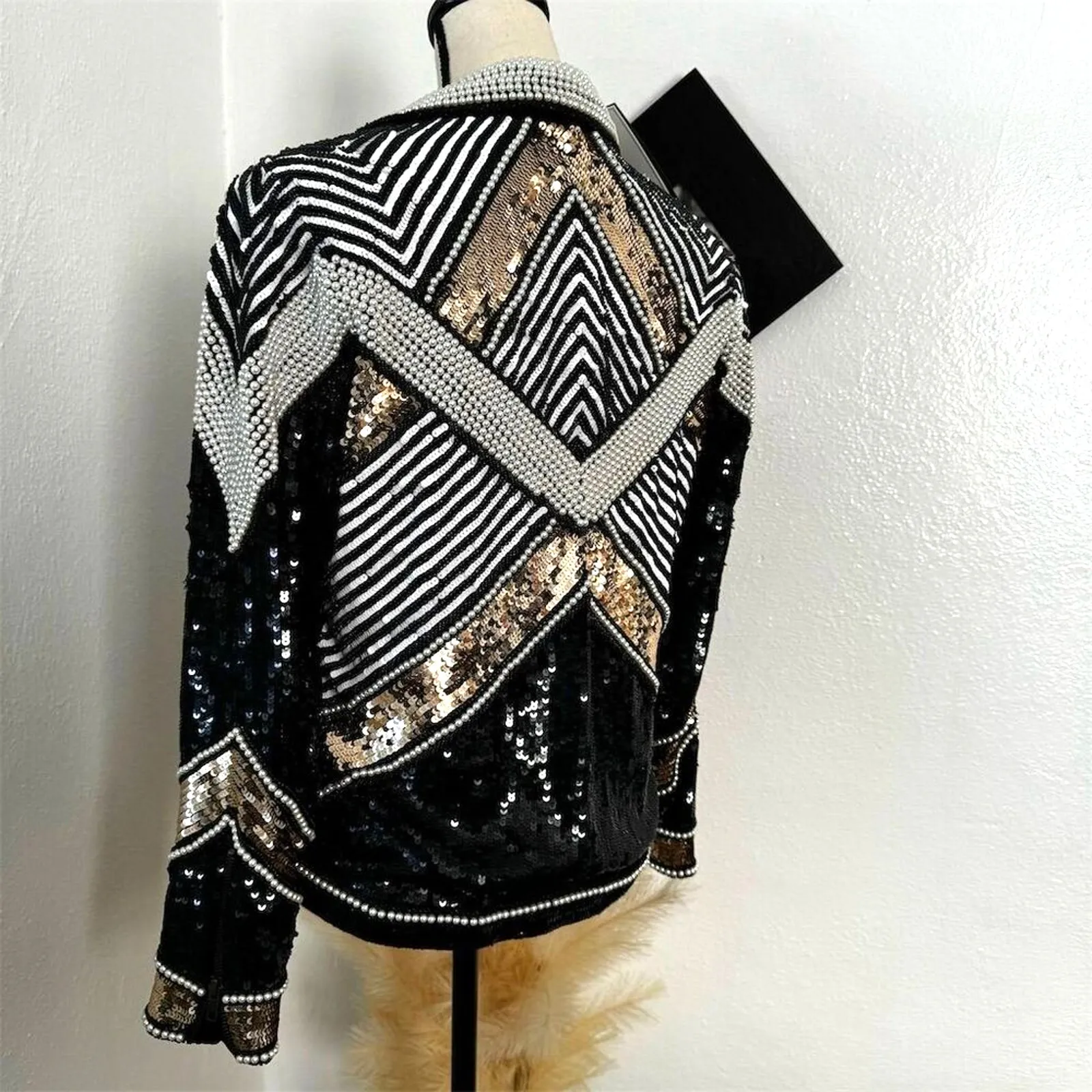 NWT SETA Women M Black Fully Beaded Sequin Moto Jacket Biker Glam Party Coat Size M - Image 9