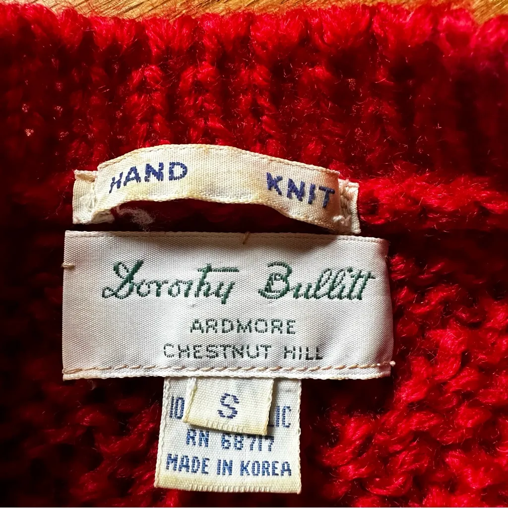 Vintage Hand Knit Christmas Trees Novelty Acrylic Sweater Womens Small Red White - Image 3