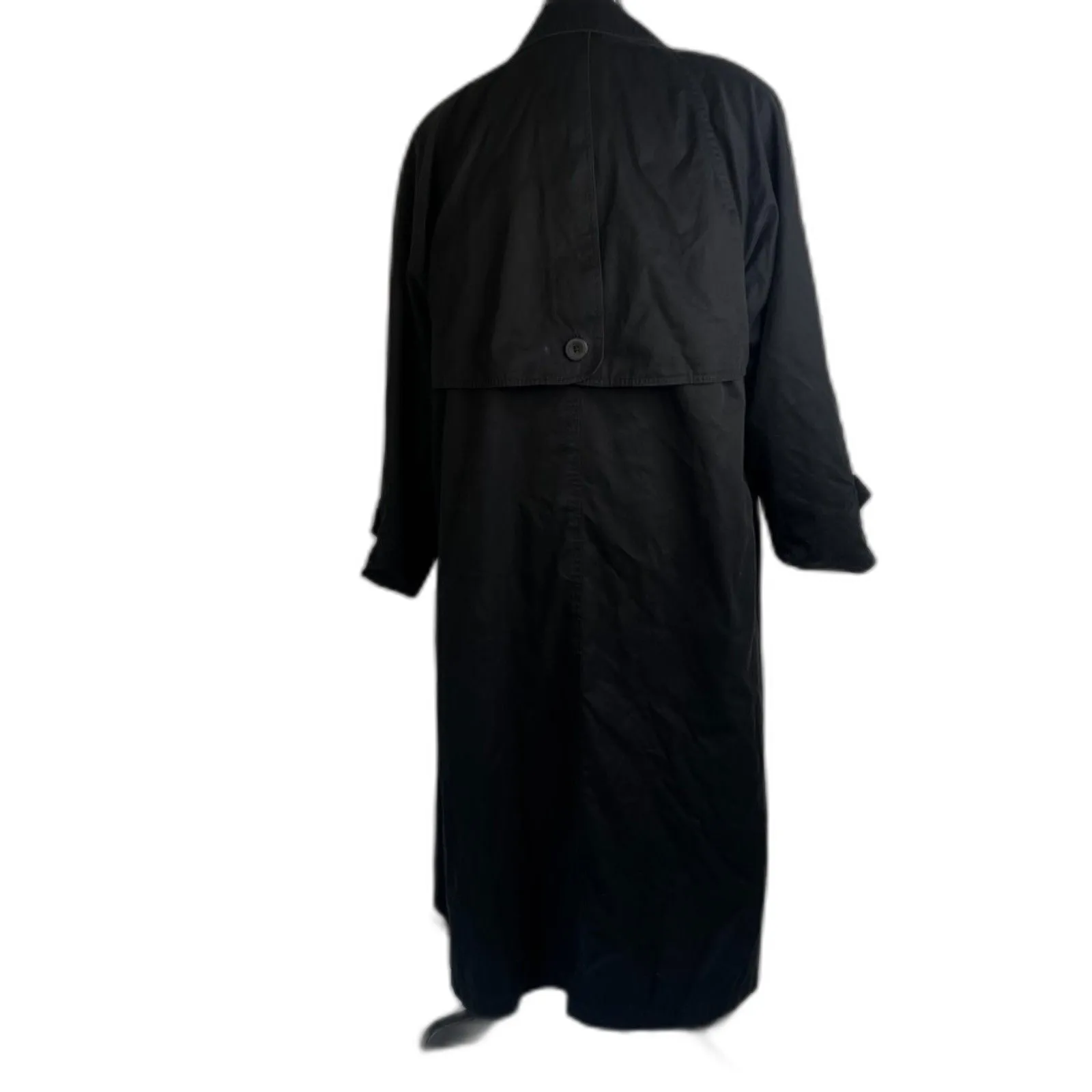 London Fog Black Union Made Wool Lined Classic Long Trench Coat Size 8 Regular - Image 3