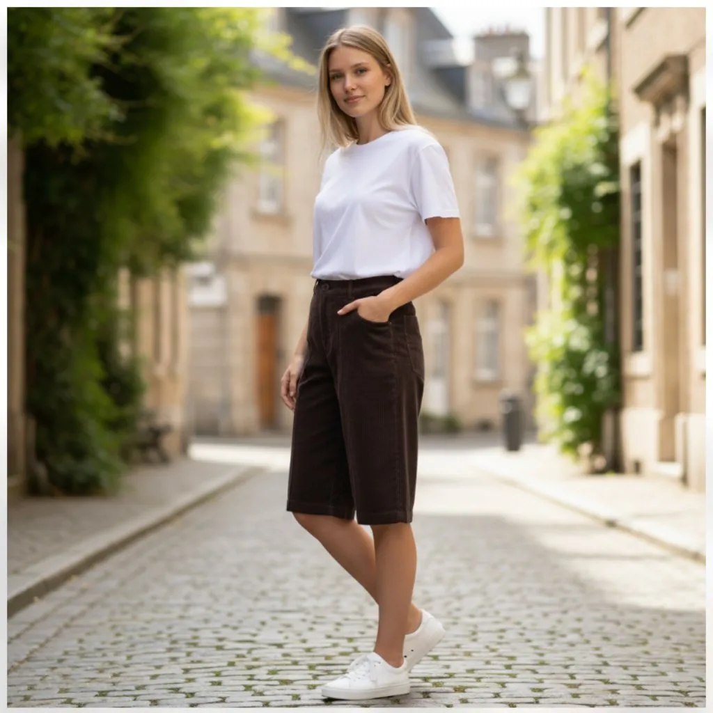 NWOT ZARA ZW CORDUROY BERMUDA SHORTS Chocolate Brown SZ - Image 5