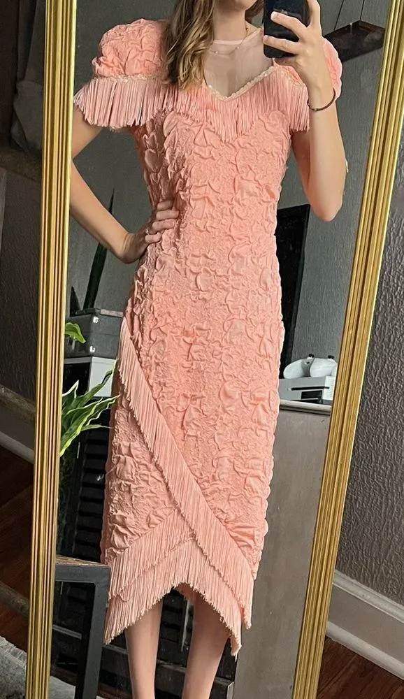 [Pegah Fashions] Vintage Coral Fringe Flapper Girl Midi Dress - Image 12