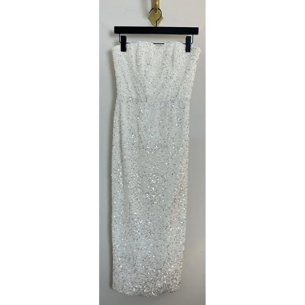 HELSI Leslie Strapless Sequin Column Midi Dress in White Size Medium - Image 4