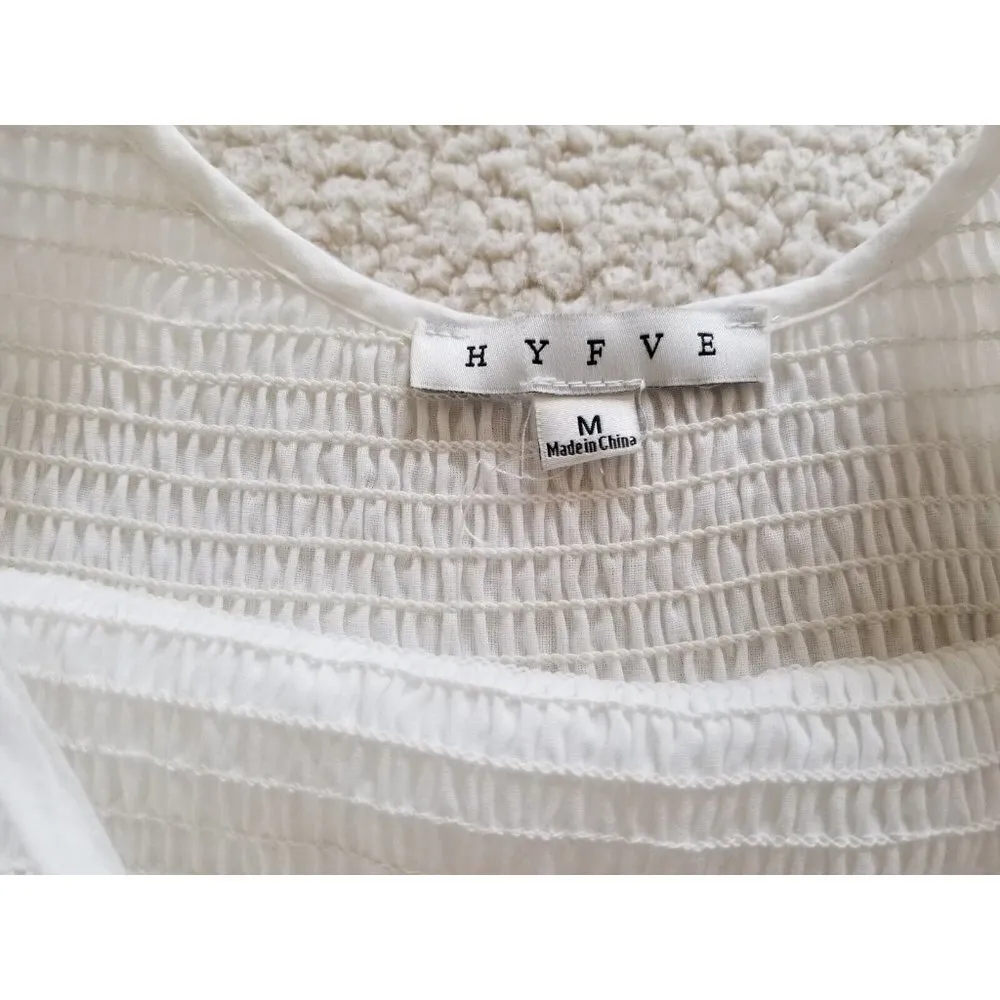 Hyfve White Smock Tiered Spaghetti Strap Sundress Dress 100% Cotton Size M - Image 4