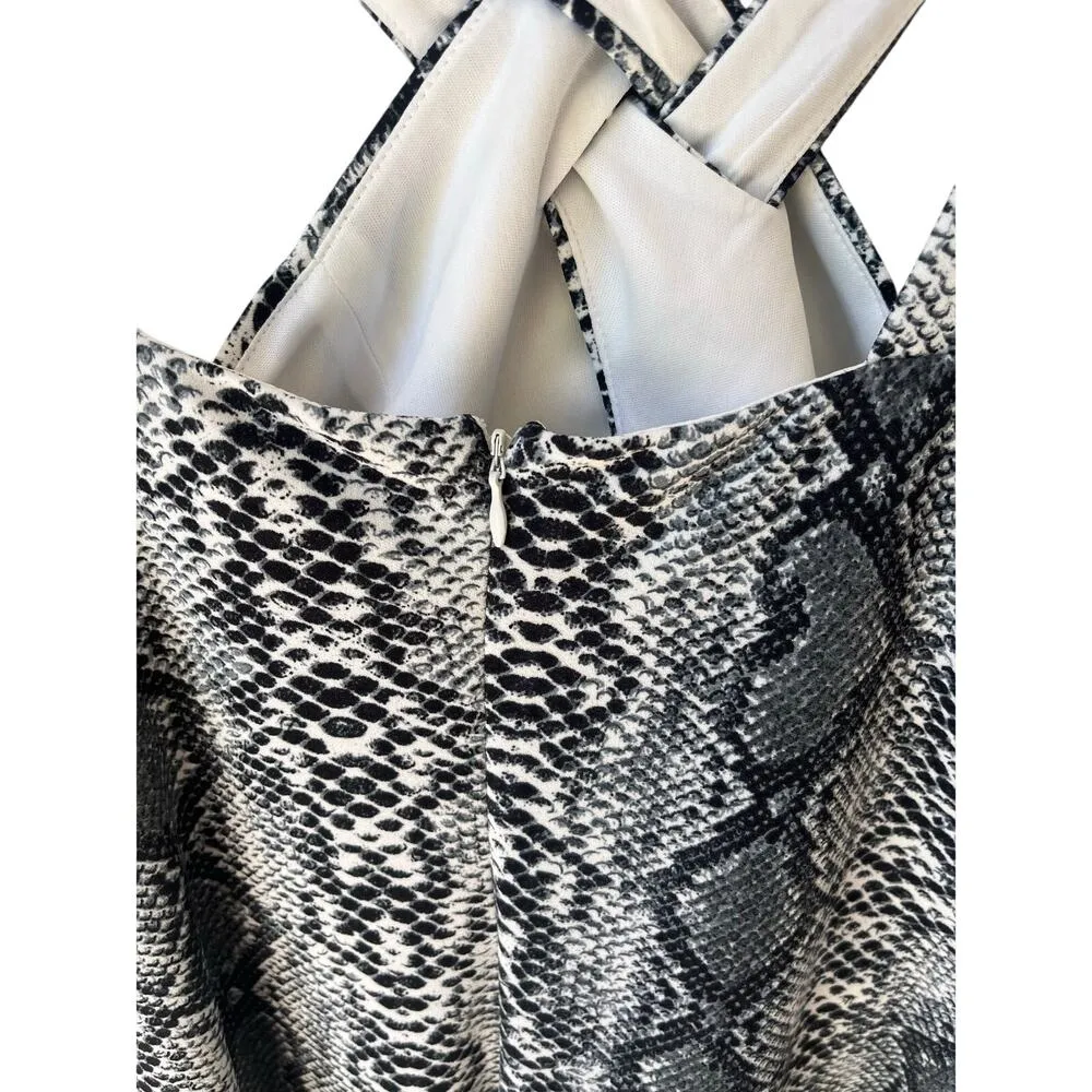 Python Print Halter Fitted Dress Medium Black - Image 3