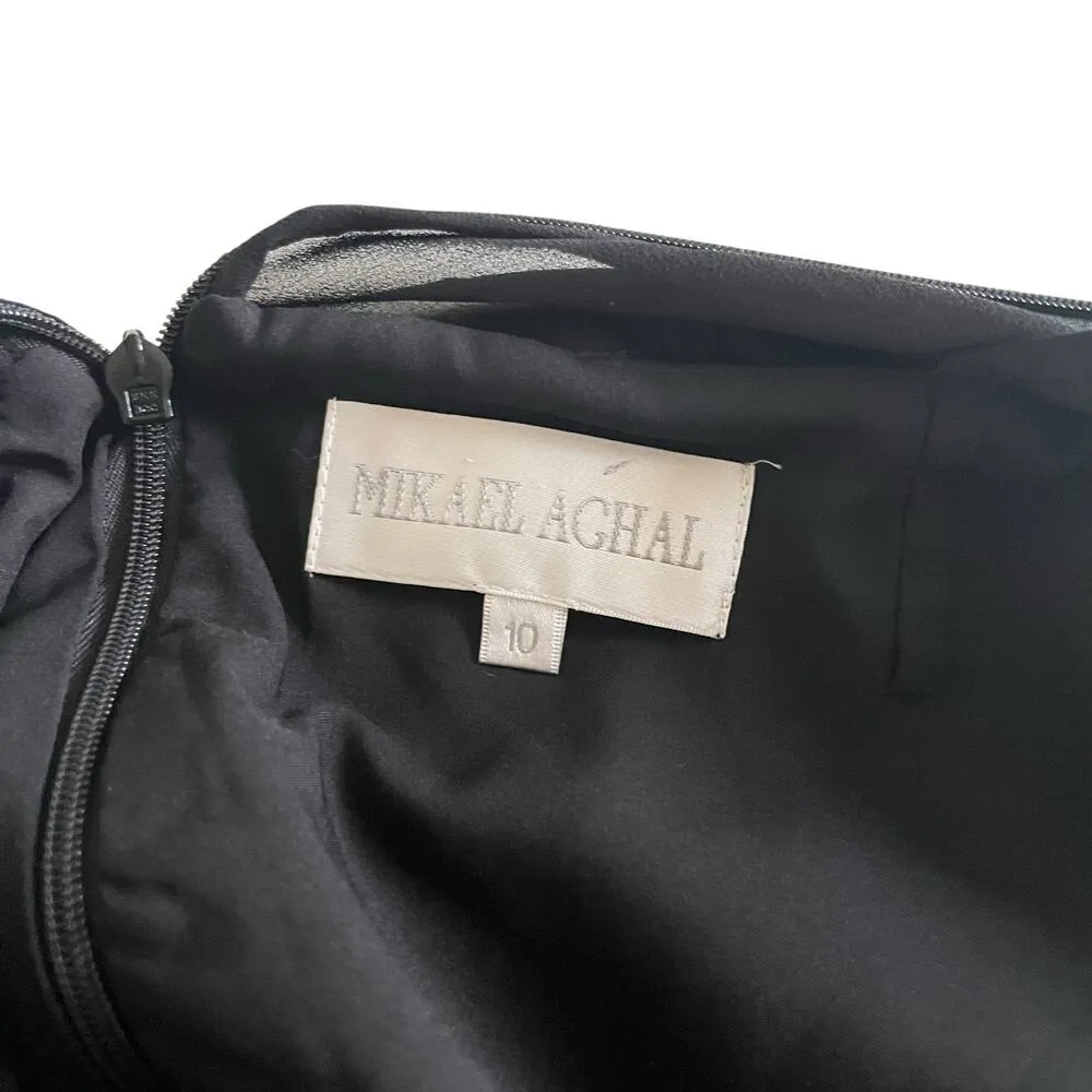 Mikael Aghal Vintage Black Sheer Lace Long Sleeve Button Front Sheath Dress 10 - Image 5