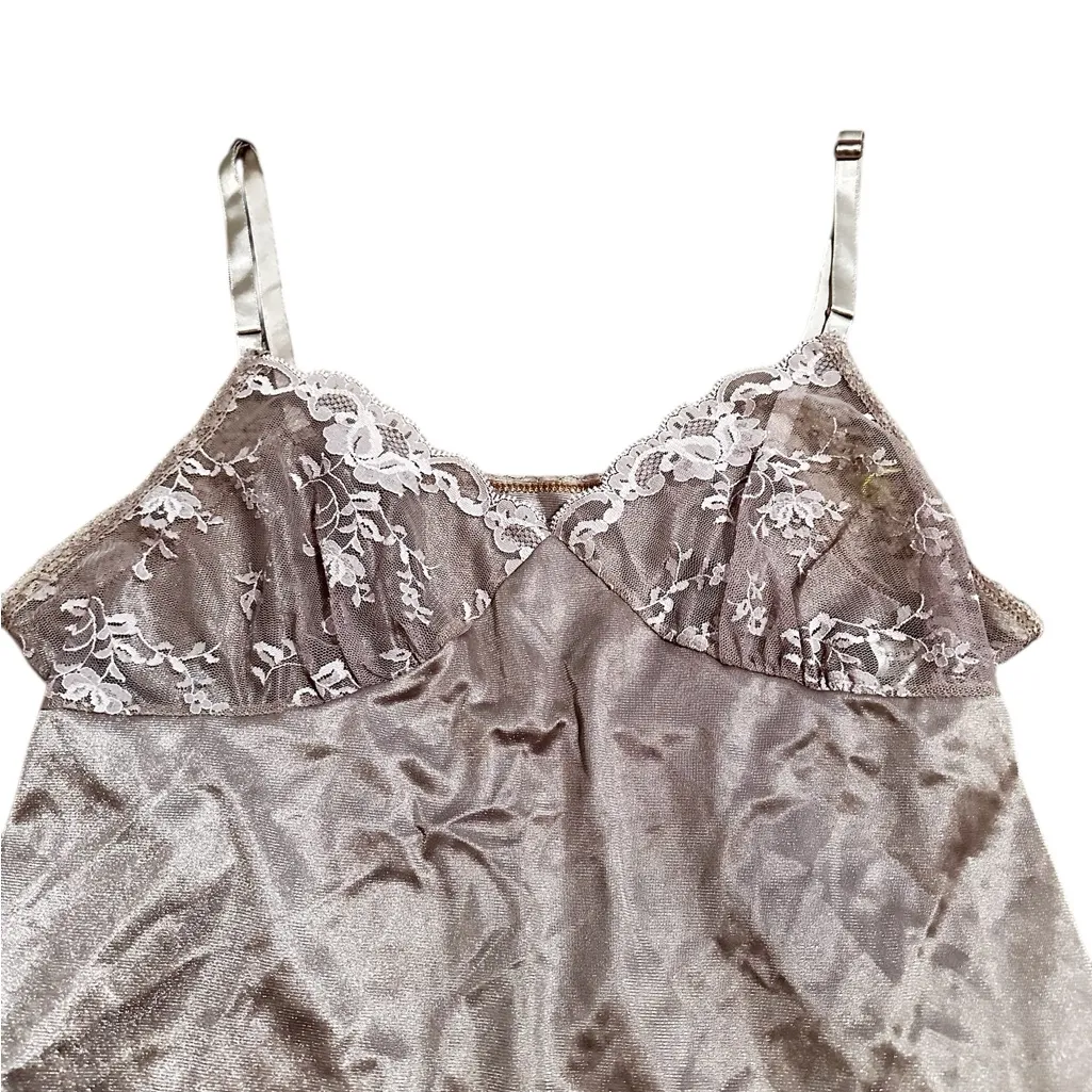 Vintage Deena Camisole Slip Camisole Silky Nylon Sheer Lace Lingerie Size Small Brown - Image 2