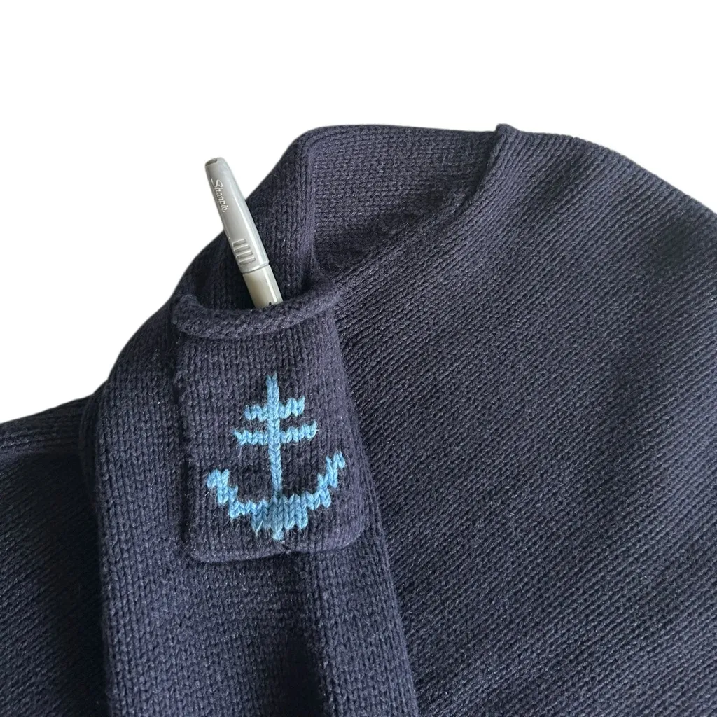Crazy Horse Heavy Sweater Blue Knit Nautical Anchor Full Zip Coastal retro SizeM Size XL - Image 10