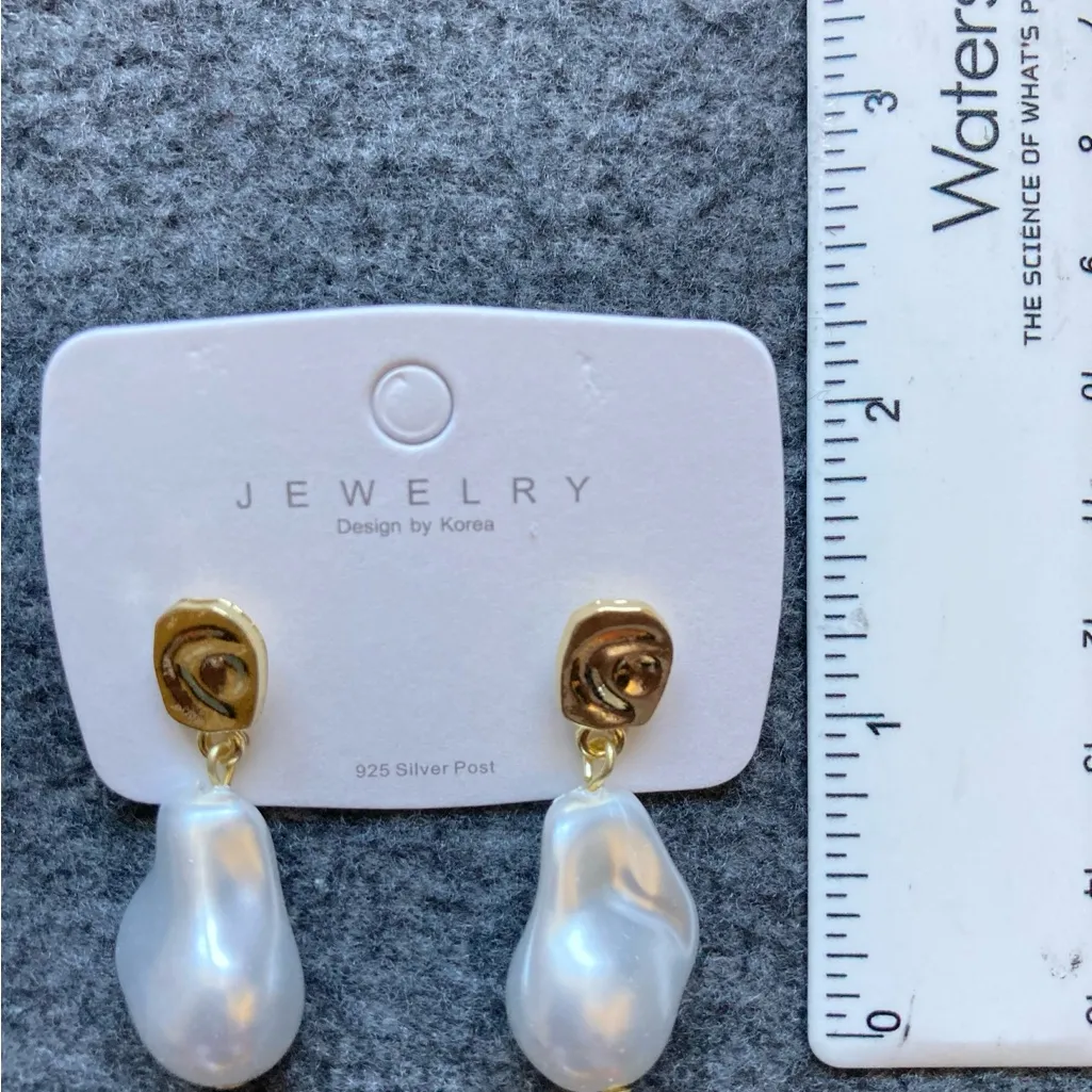 Irregular Pearl Drop Earrings with Gold‎ Stud | 925 Silver Post | Baroque Style Gold - Image 2