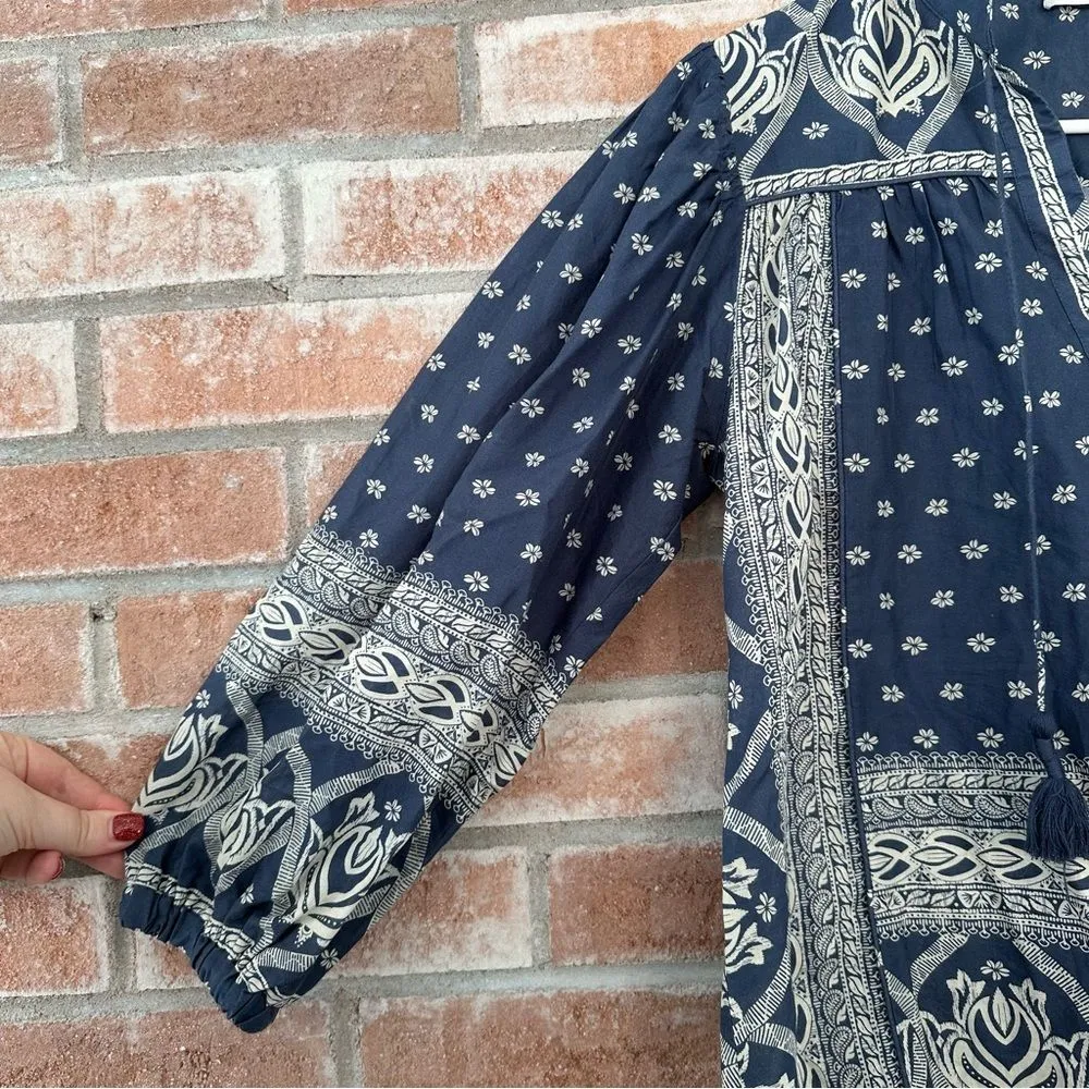 Melissa Nepton Brendon Blouse Bandana Blue White Balloon Sleeves Women’s Small - Image 6