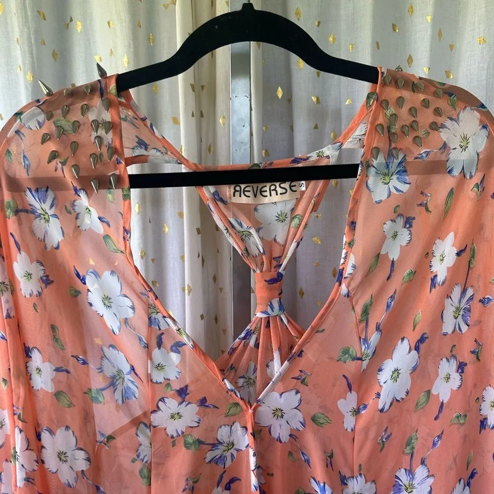 Urban Outfitters Reverse Sheer Floral Studded Peekaboo Longline Open Kimono S - Image 4