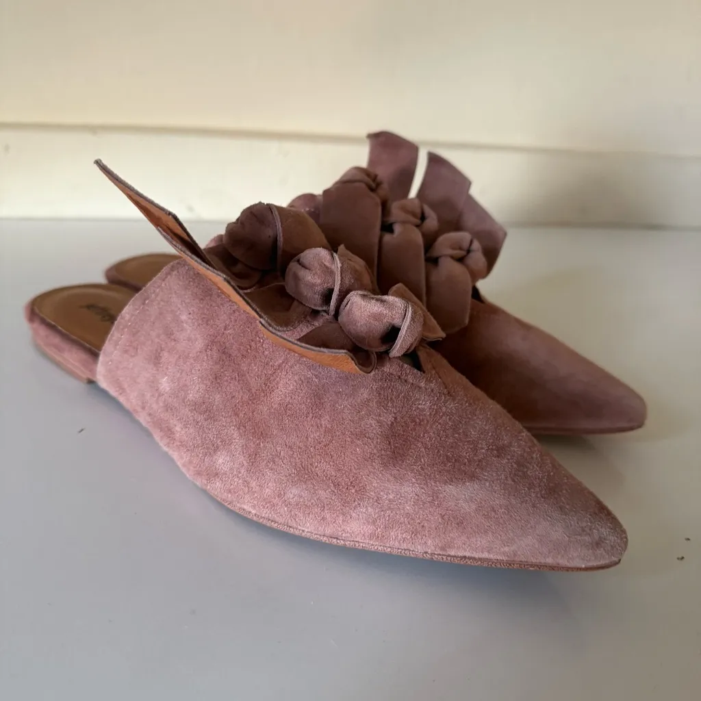Jeffery Campbell Charly Pink Triple Bow Suede Pointed Flat Slip-On Mules Sz 9 - Image 3