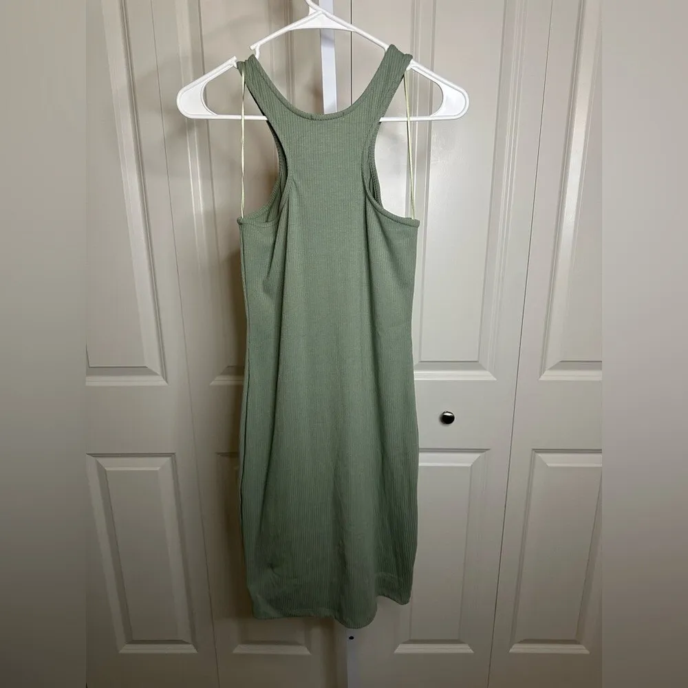 Ribbed Racerback Bodycon Dress Olive‎ Green Sleeveless Tank Style - Image 3