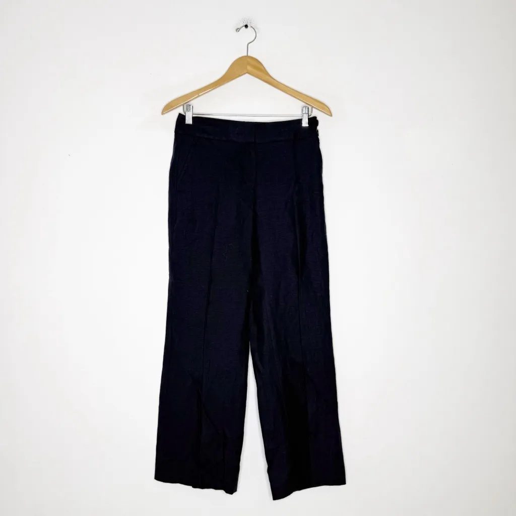 Talbots Greenwich Pants Wide Leg Navy Blue Linen Size 2 Petite - Image 3
